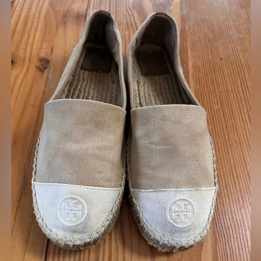 Tory Burch color block flat espadrilles slip on shoes, size 10.5